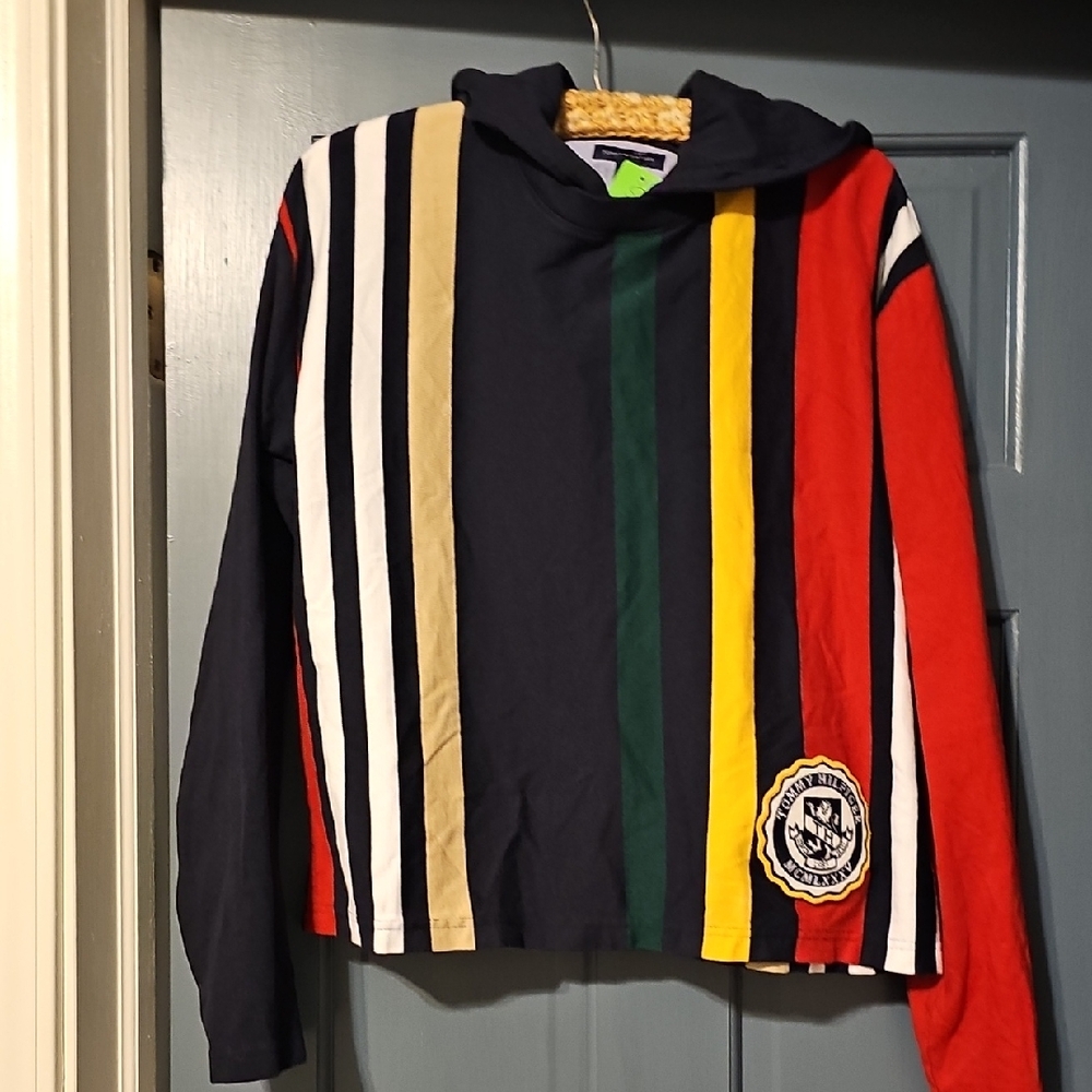 VINTAGE Tommy Hilfiger Multicolor Striped Shirt Hoodie Small Men RETRO